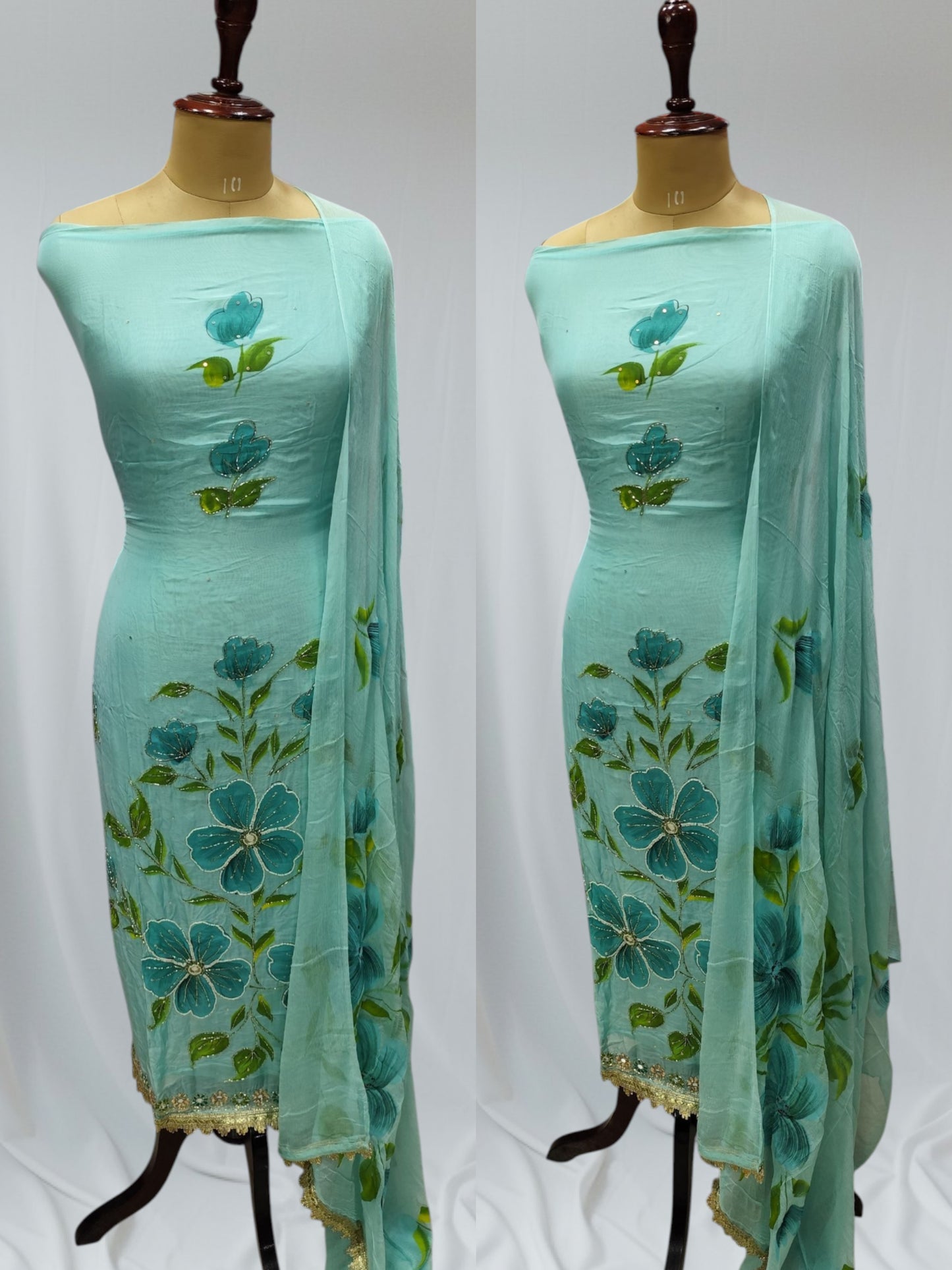 Designer Floral Moti Work Organza Suit With Floral Dupatta  Ustitched Suit