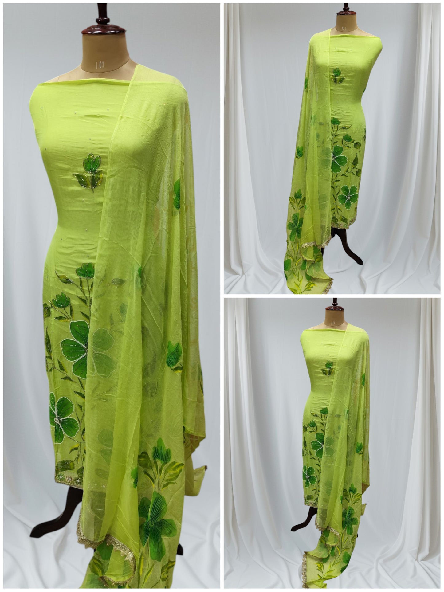 Designer Floral Moti Work Organza Suit With Floral Dupatta  Ustitched Suit