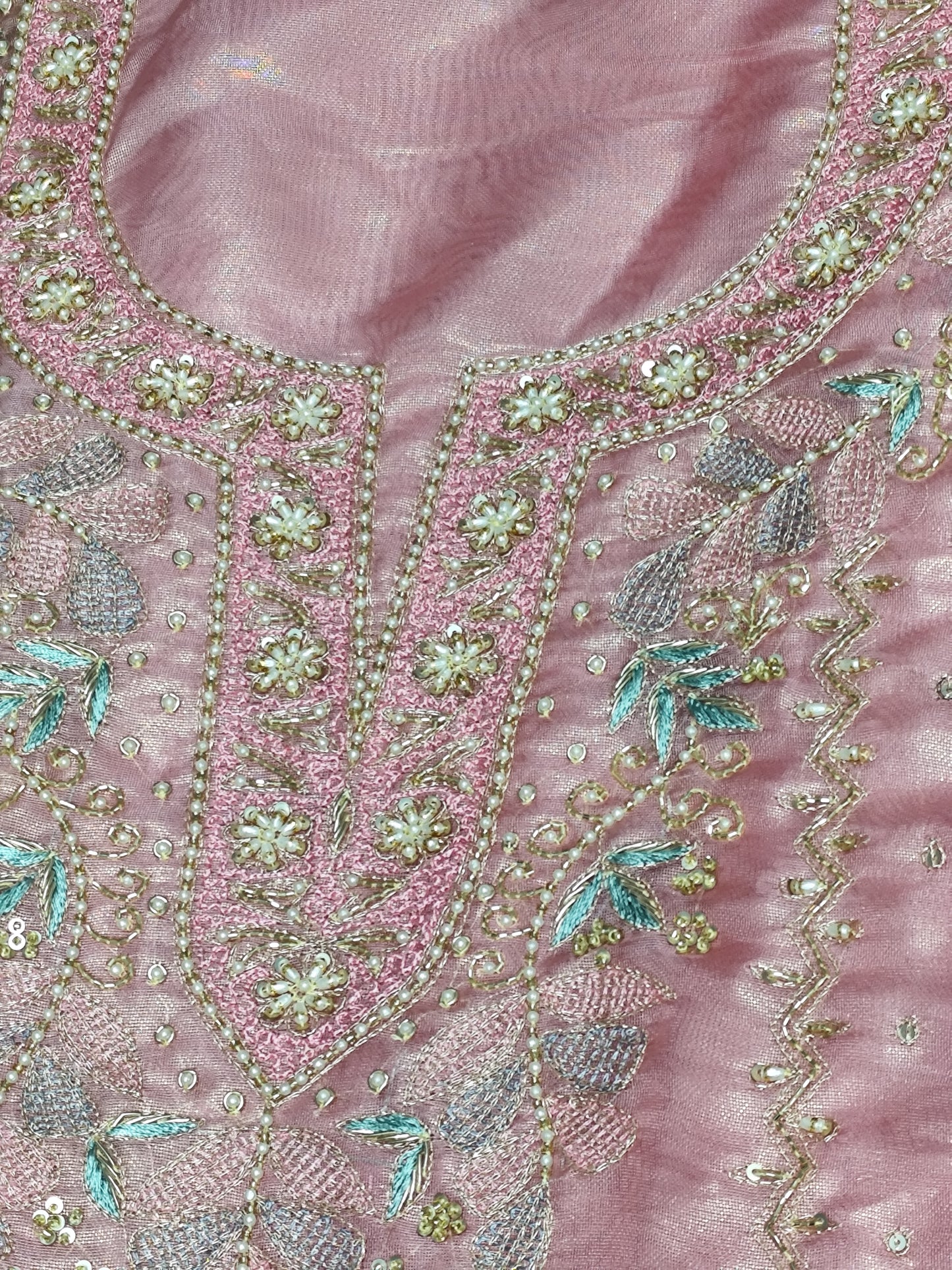SHASHA SILK PARTYWEAR UNSTITCHED SUITS MOTI WORK DESIGNER DUPATTA