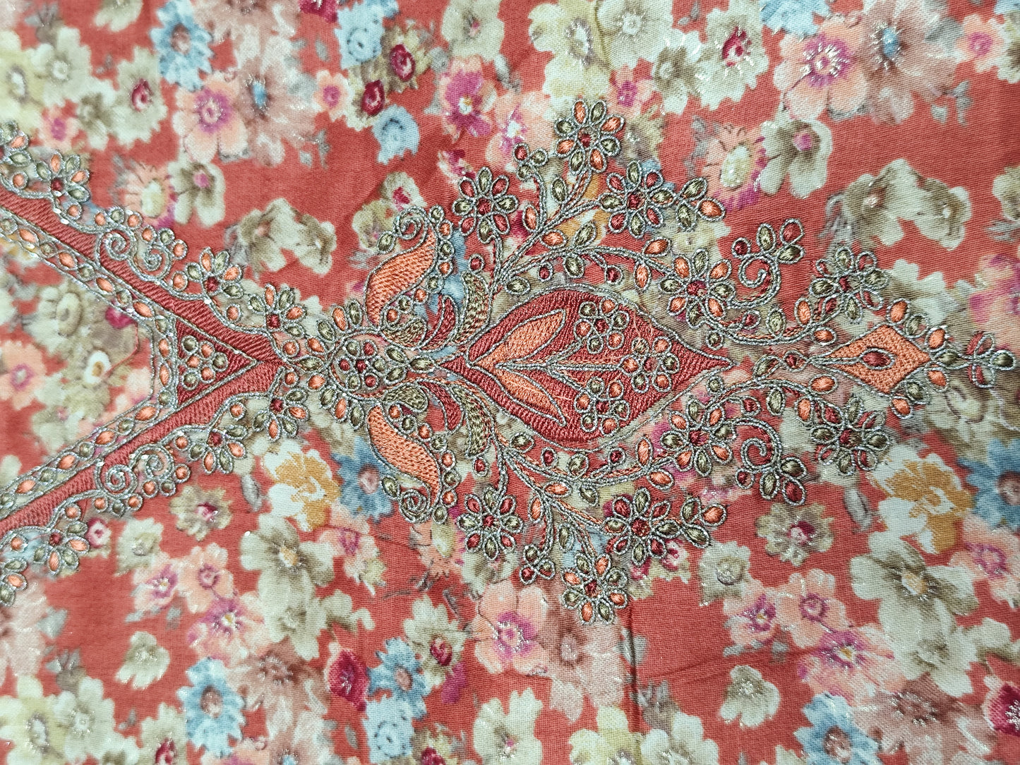 Fancy Suit Gala Work Unstitched Suit With Print Dupatta