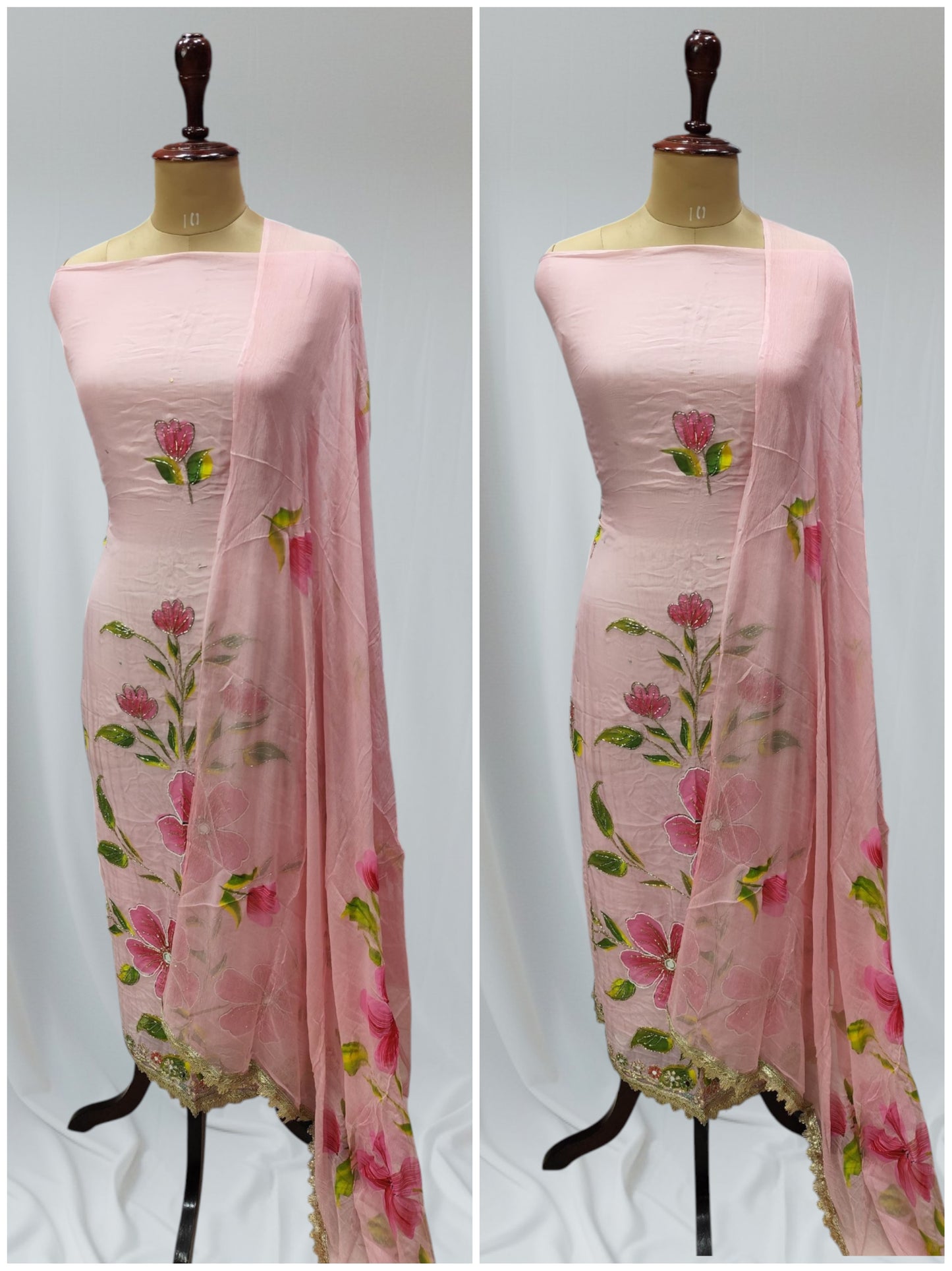 Designer Floral Moti Work Organza Suit With Floral Dupatta  Ustitched Suit