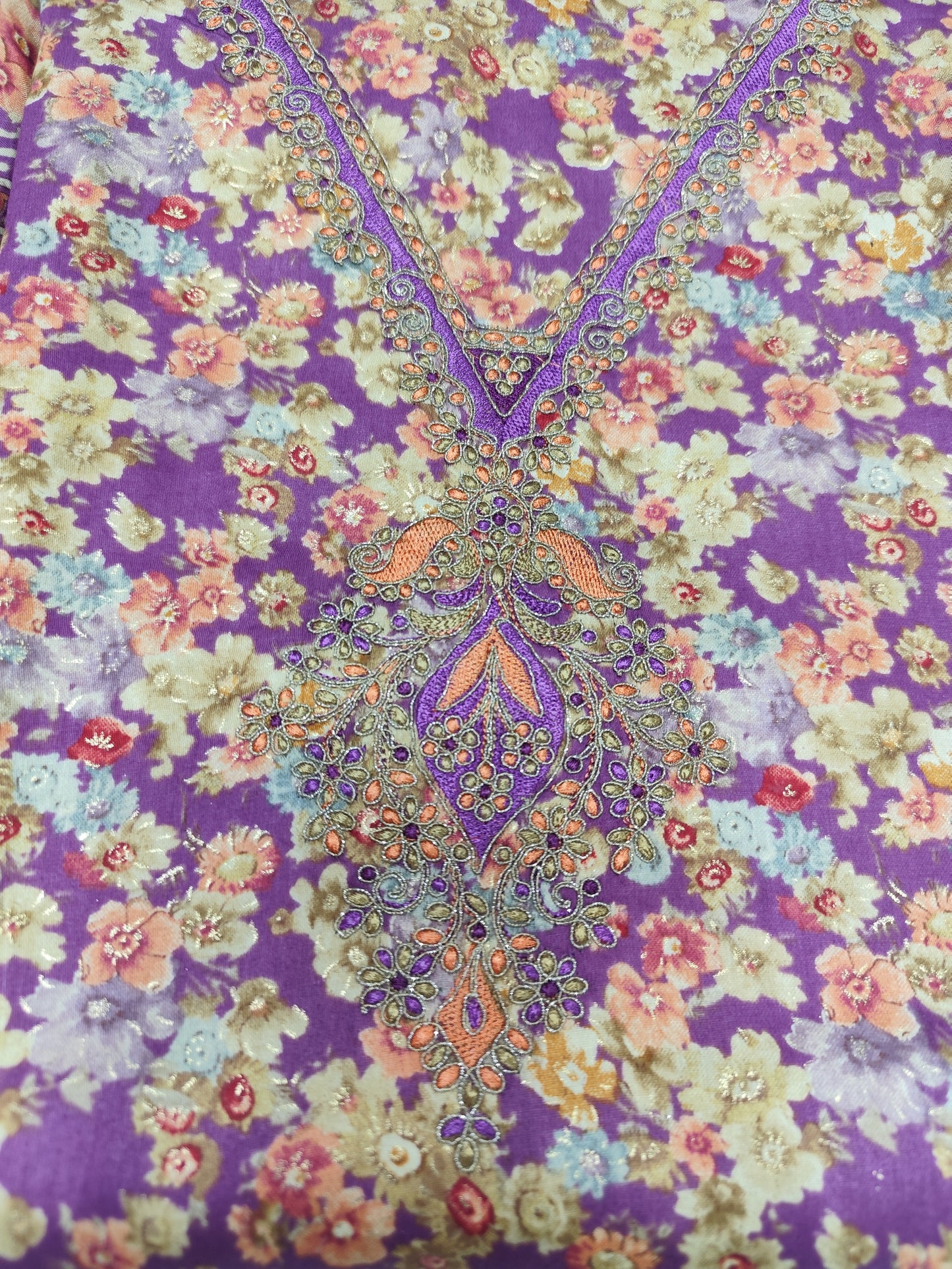 Fancy Suit Gala Work Unstitched Suit With Print Dupatta