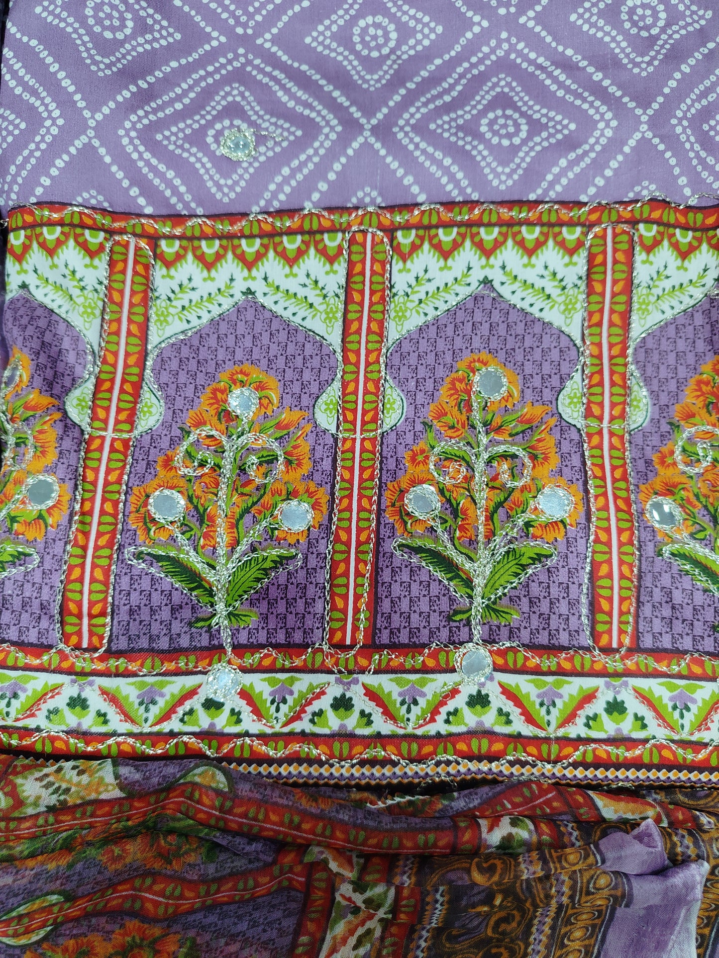 Cotton Unstitched Suit with Reyon Salwar Nazneen Dupatta