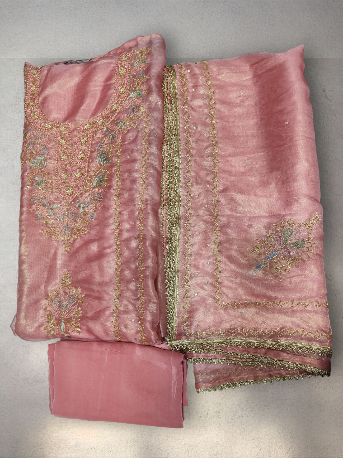 SHASHA SILK PARTYWEAR UNSTITCHED SUITS MOTI WORK DESIGNER DUPATTA