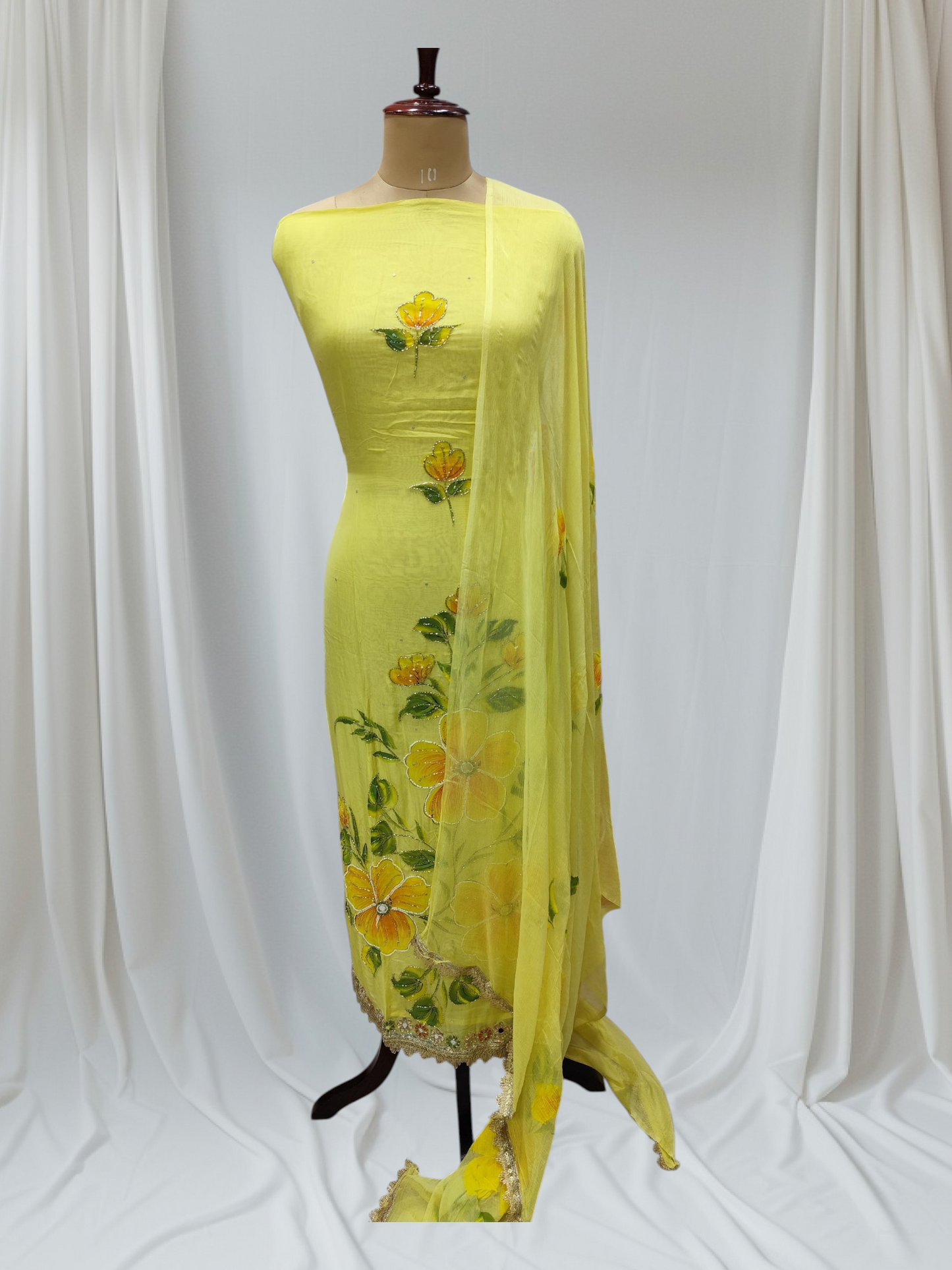 Designer Floral Moti Work Organza Suit With Floral Dupatta  Ustitched Suit