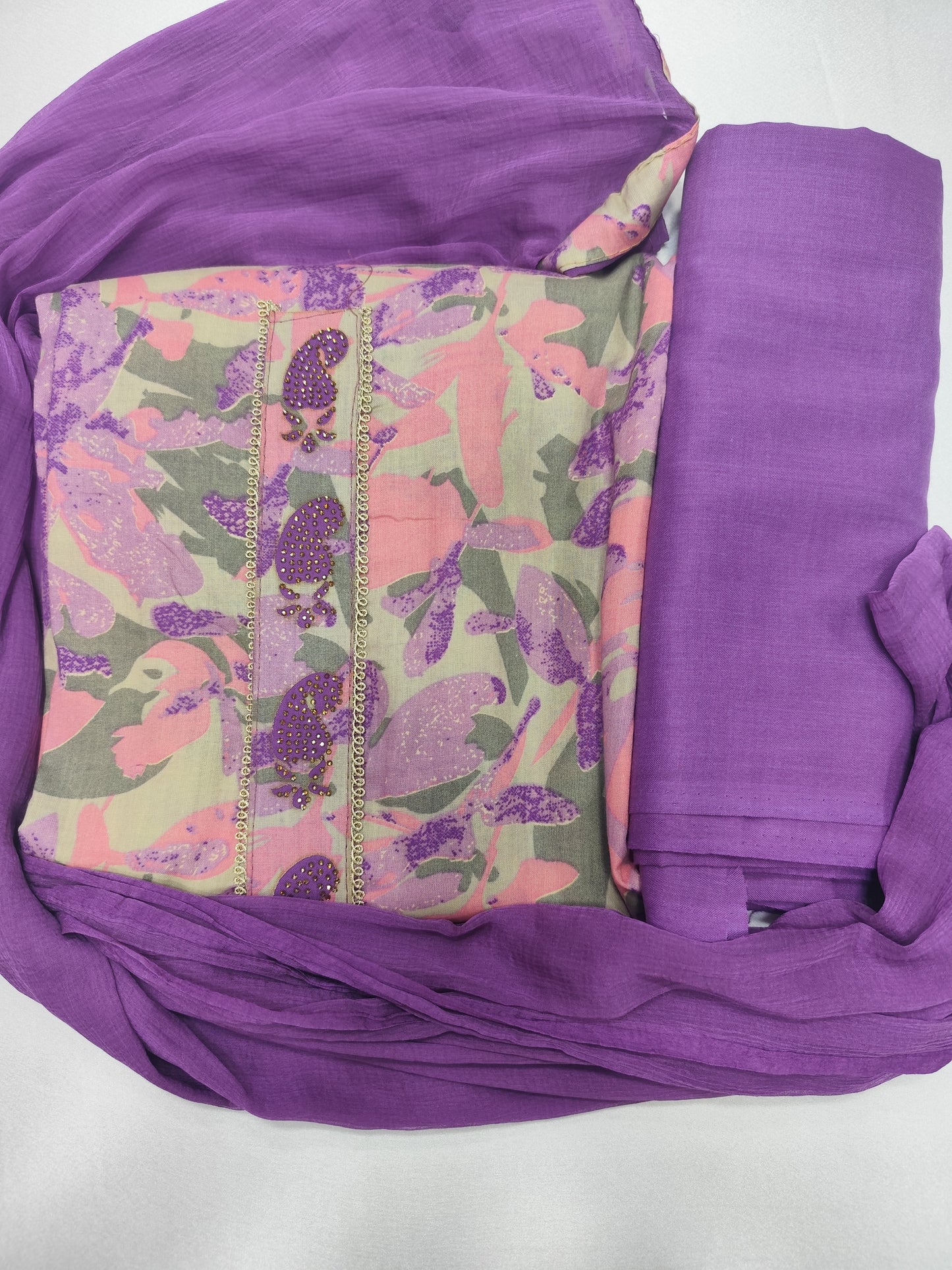 PURE COTTON NECK PATTI WITH PRINTED UNSTITCHED SUIT PARIS BEAUTY