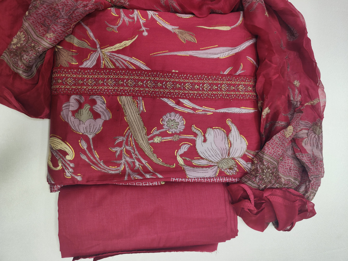 Pure Cotton with Girlish,Patti Work And Unstitched Suit