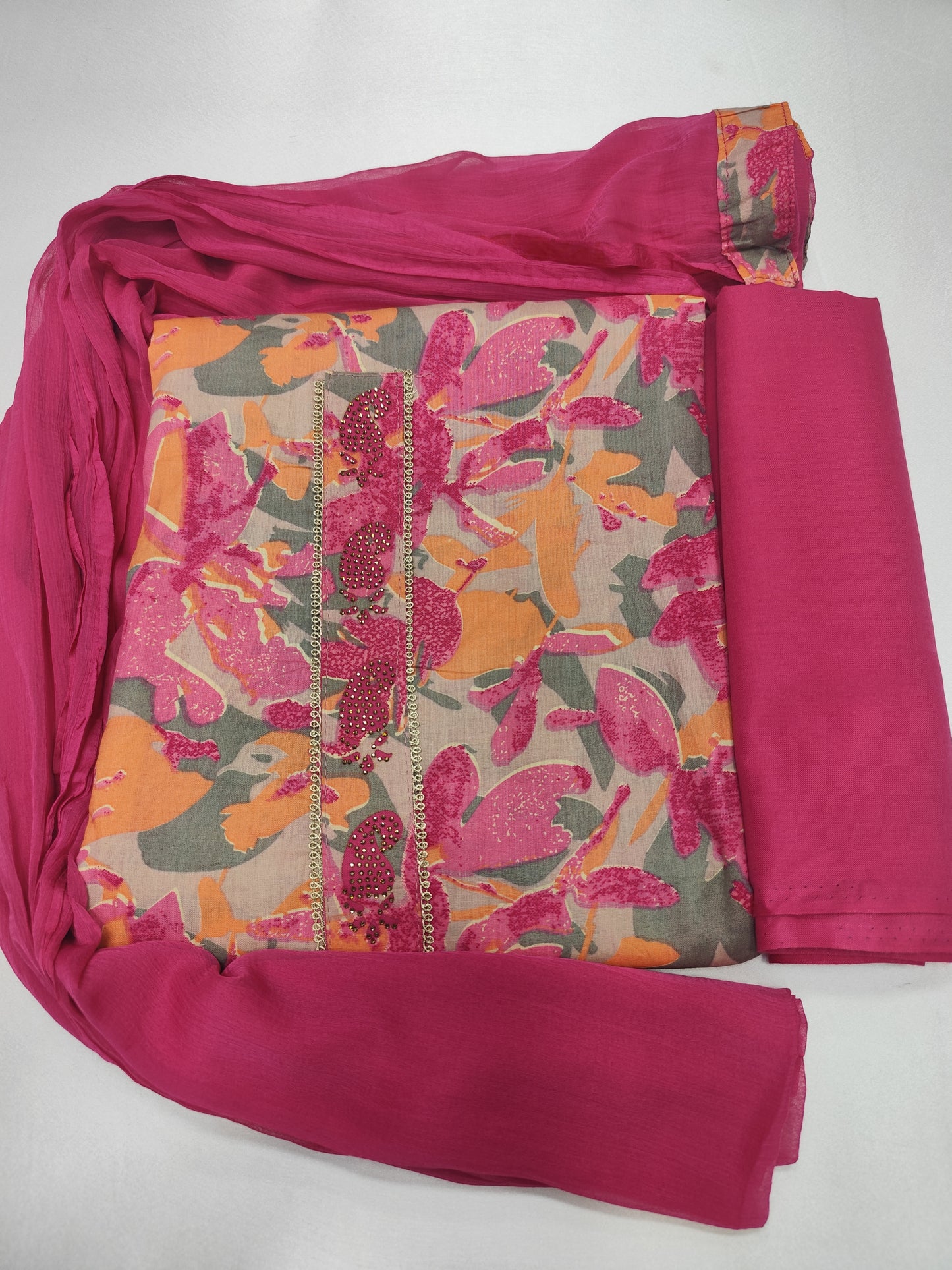 PURE COTTON NECK PATTI WITH PRINTED UNSTITCHED SUIT PARIS BEAUTY