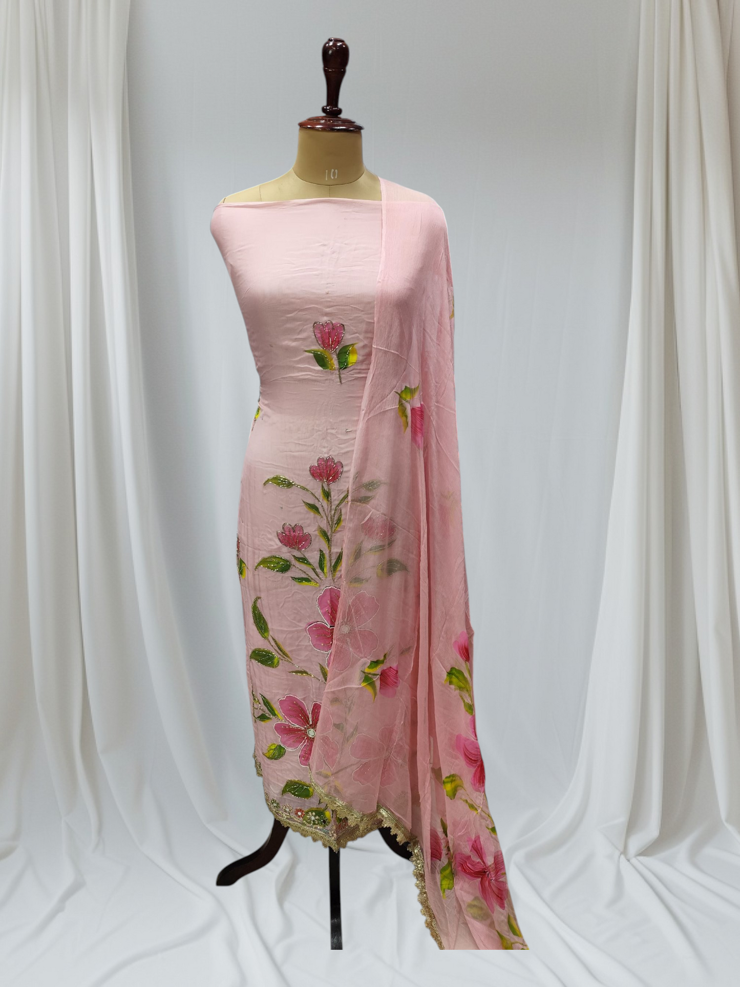 Designer Floral Moti Work Organza Suit With Floral Dupatta  Ustitched Suit