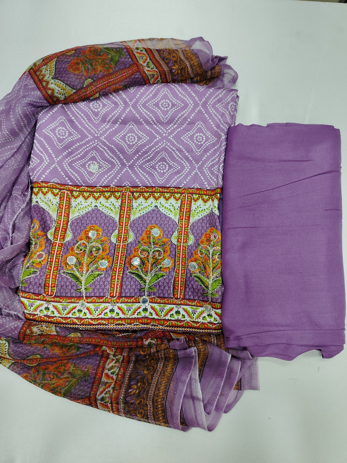Cotton Unstitched Suit with Reyon Salwar Nazneen Dupatta