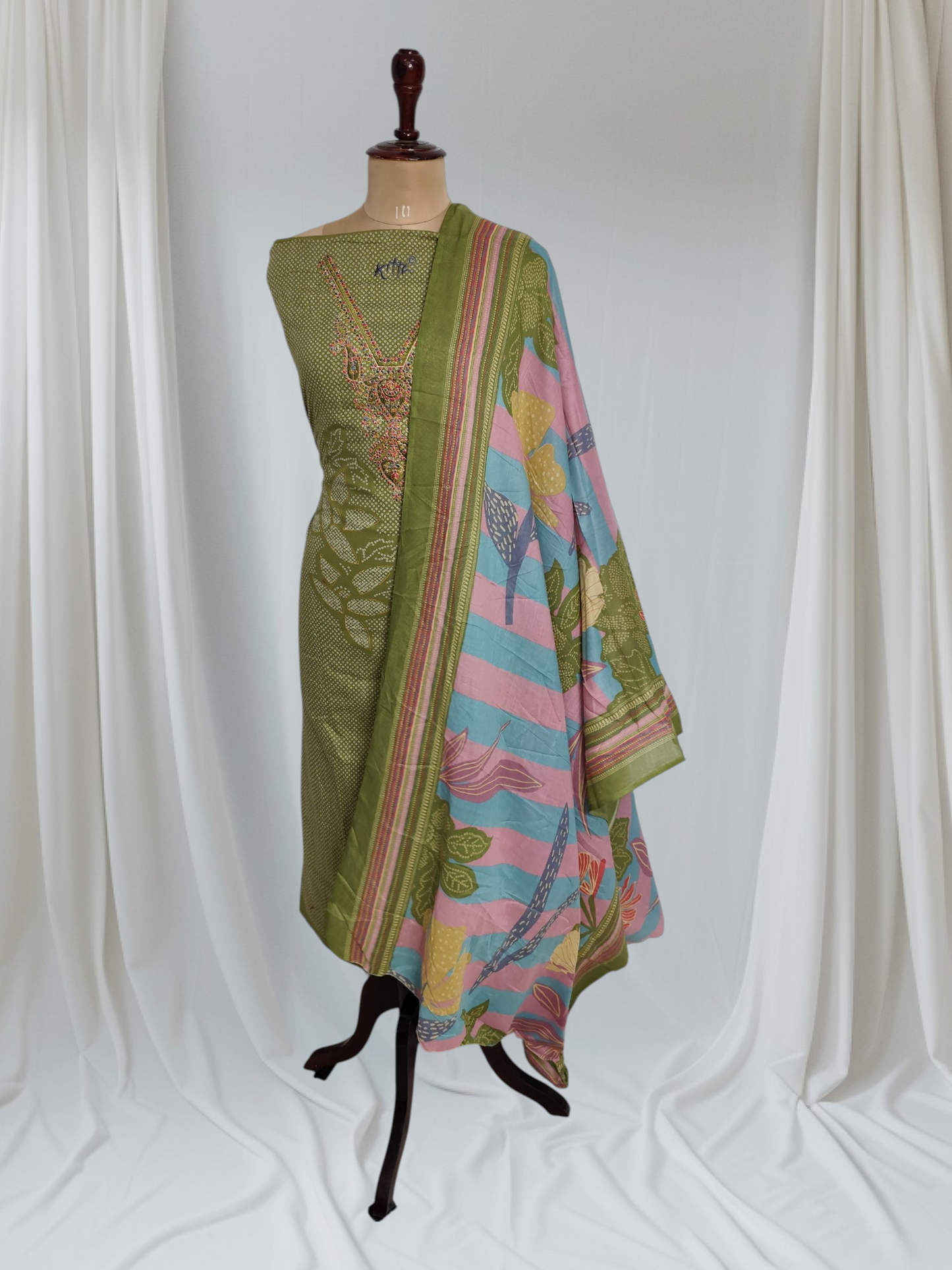 Pure Cambric Foil Flower Print With Embroidery V Neck Work Unstitched Suit
