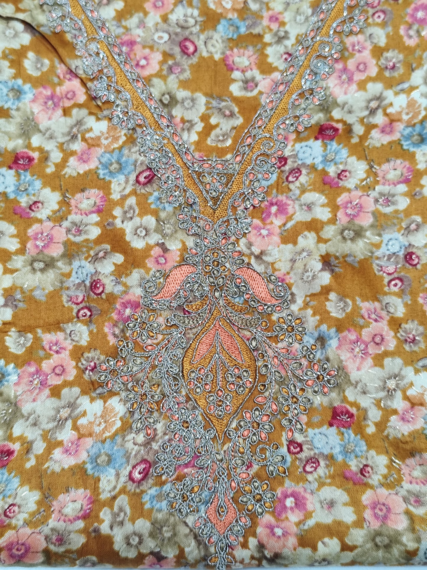 Fancy Suit Gala Work Unstitched Suit With Print Dupatta