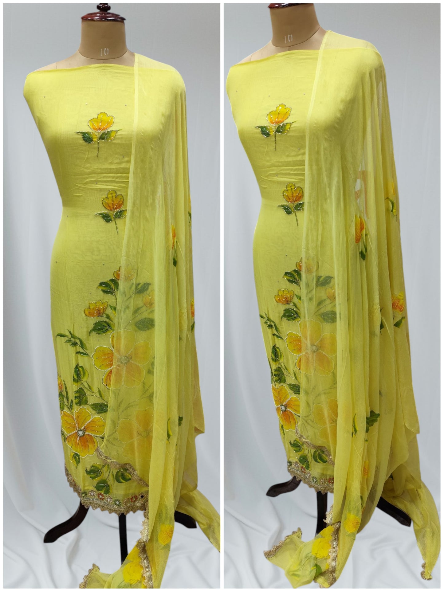 Designer Floral Moti Work Organza Suit With Floral Dupatta  Ustitched Suit