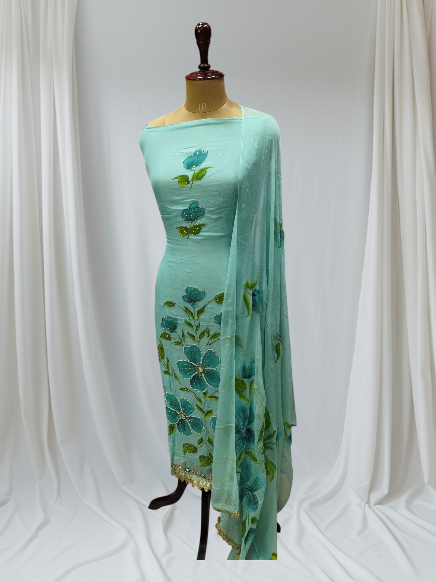 Designer Floral Moti Work Organza Suit With Floral Dupatta  Ustitched Suit