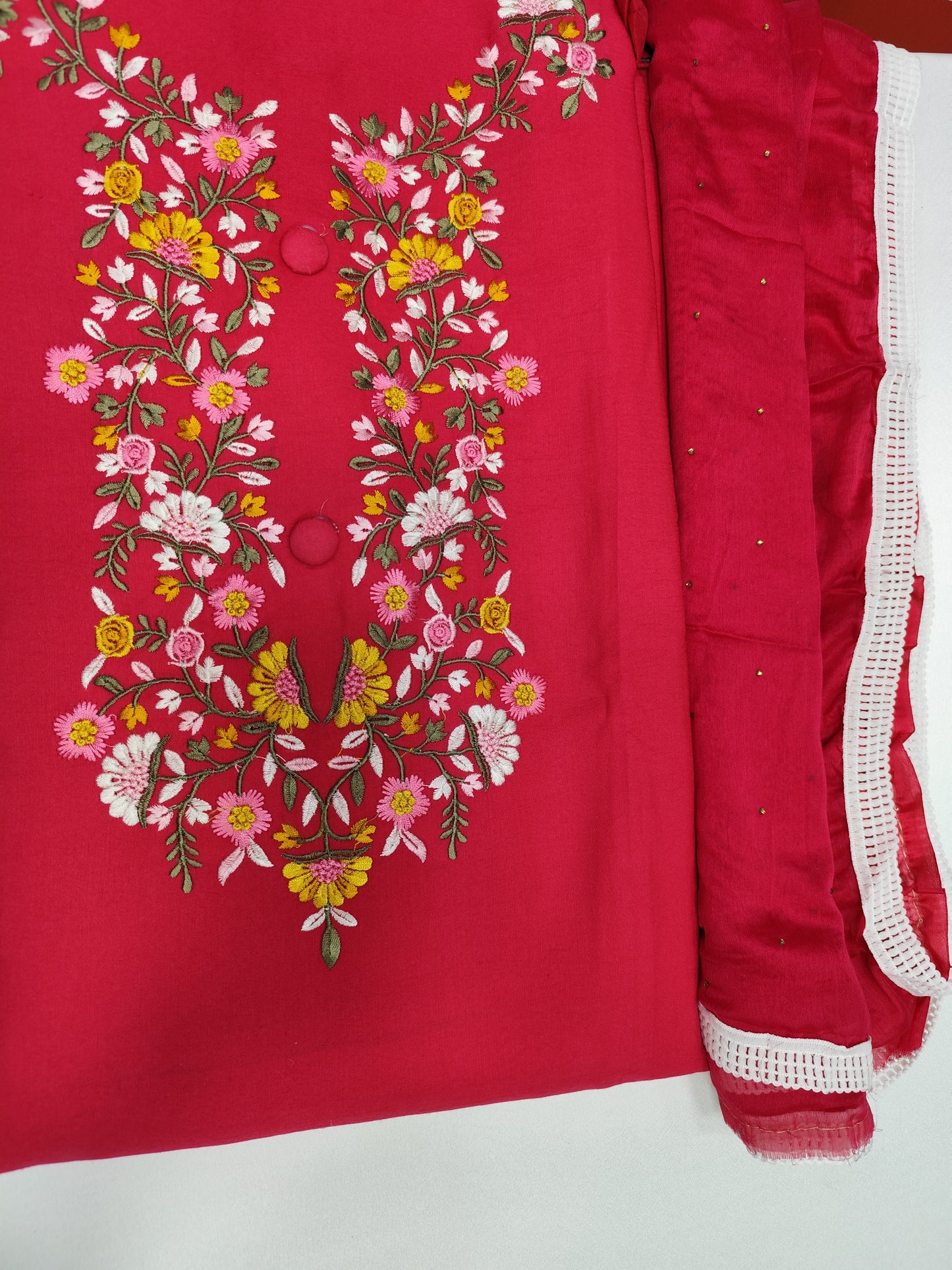 Pure cotton unstitched suit with cotton dupatta and bottom