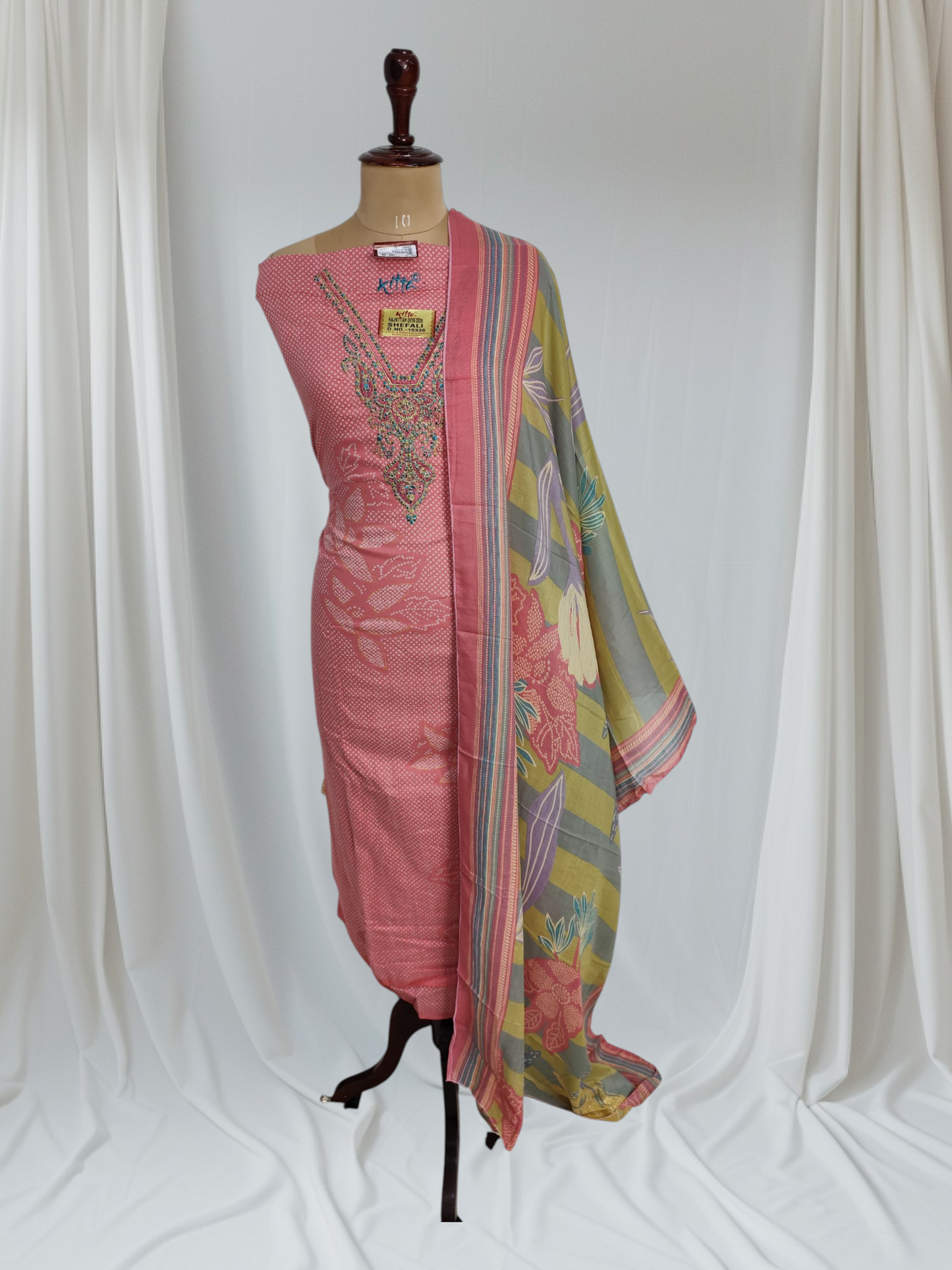 Pure Cambric Foil Flower Print With Embroidery V Neck Work Unstitched Suit