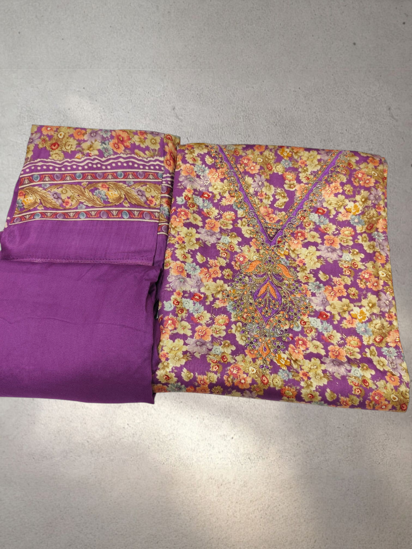 Fancy Suit Gala Work Unstitched Suit With Print Dupatta