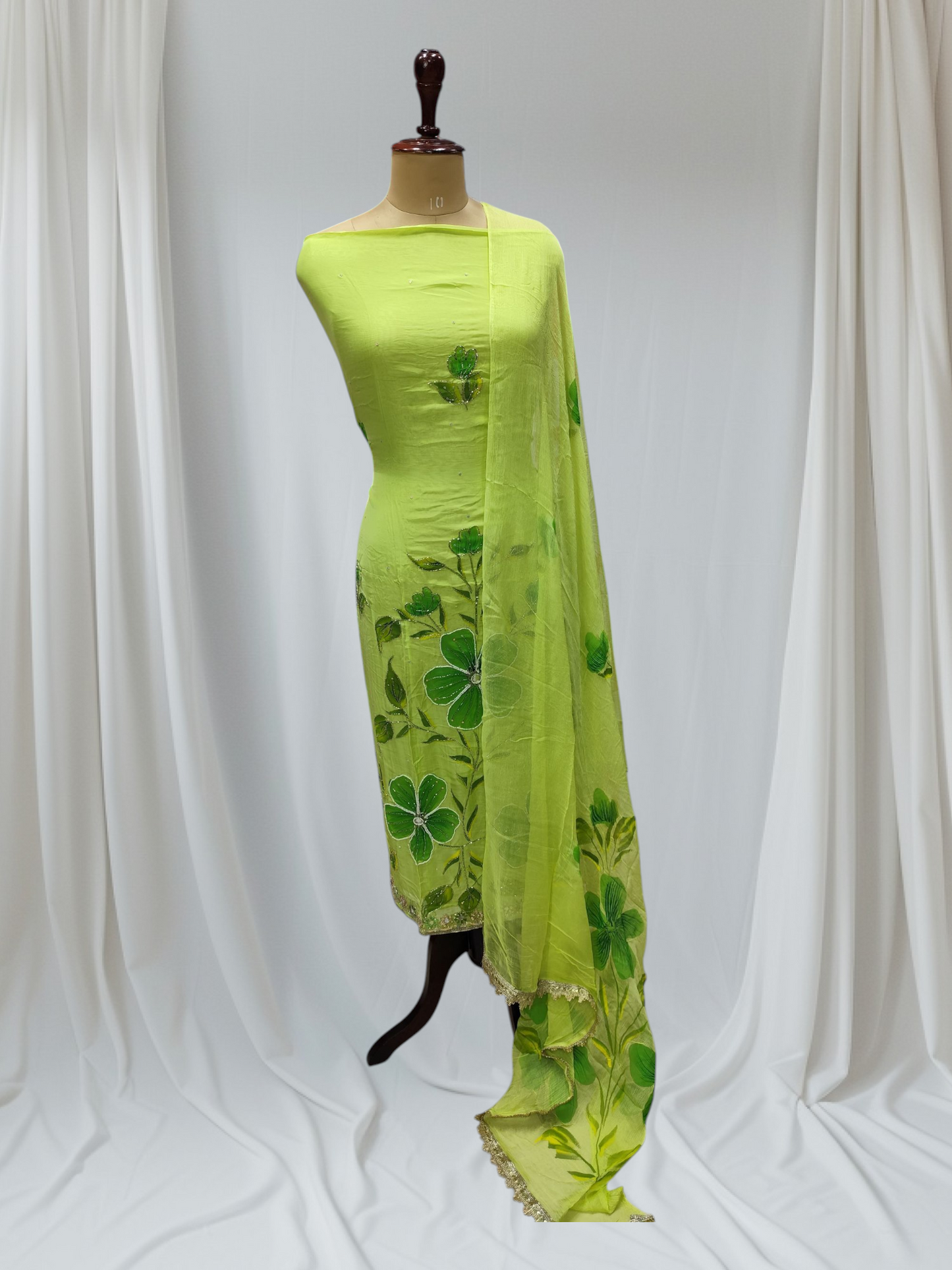 Designer Floral Moti Work Organza Suit With Floral Dupatta  Ustitched Suit