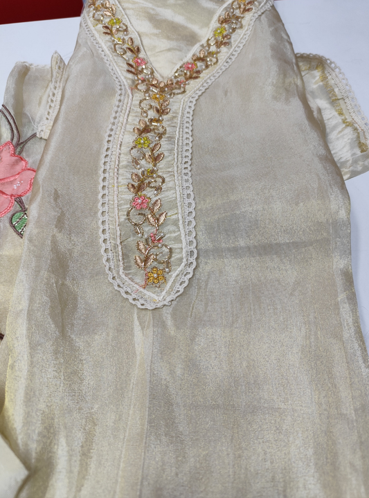 Partywear Tissue unstitched Suit with dupatta and bottom