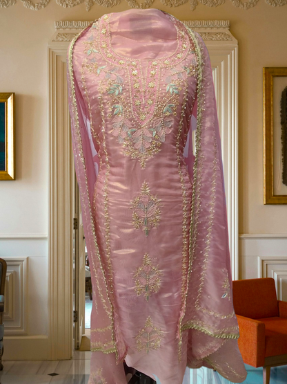SHASHA SILK PARTYWEAR UNSTITCHED SUITS MOTI WORK DESIGNER DUPATTA