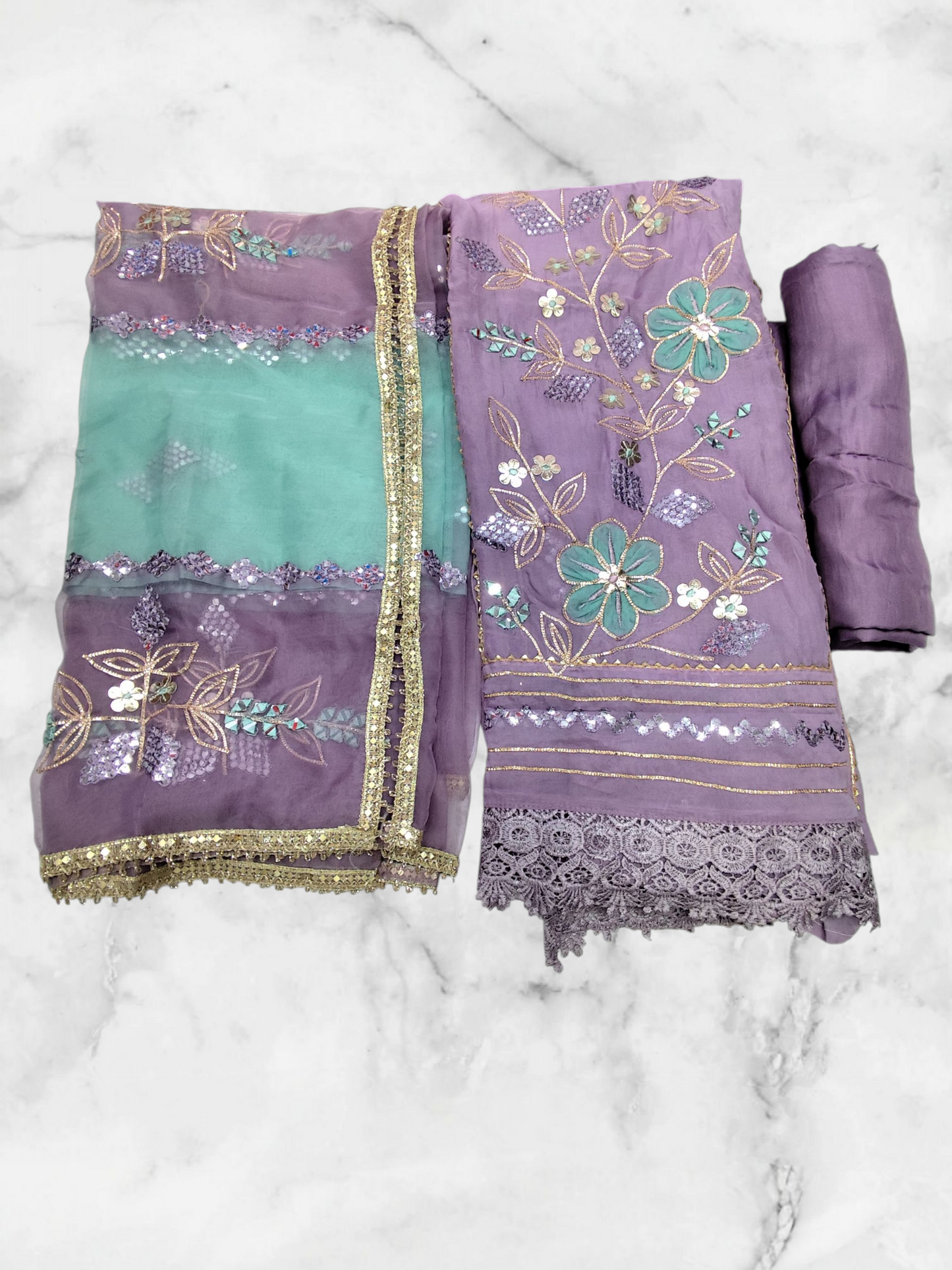 PURE ORGANZA EMBROIDERY IN GOTA PATTI WORK UNSTITCHED PARTYWEAR SUIT