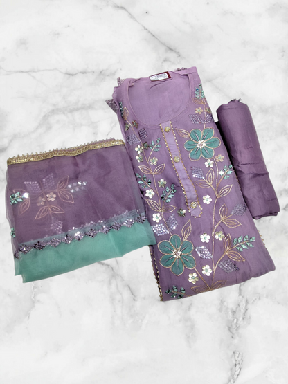 PURE ORGANZA EMBROIDERY IN GOTA PATTI WORK UNSTITCHED PARTYWEAR SUIT