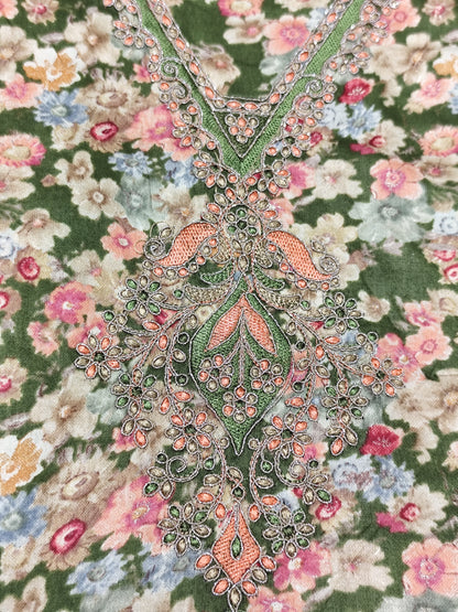 Fancy Suit Gala Work Unstitched Suit With Print Dupatta