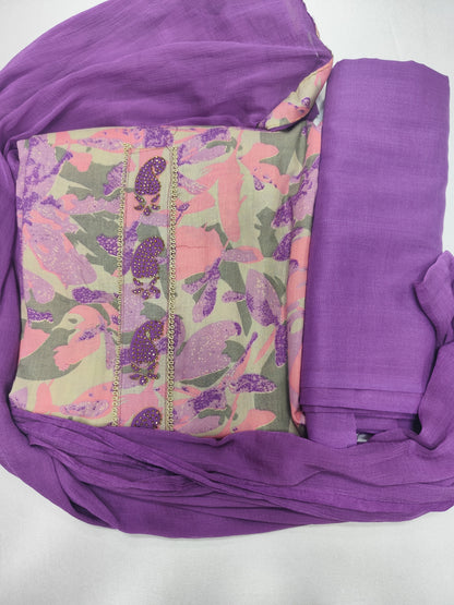 PURE COTTON NECK PATTI WITH PRINTED UNSTITCHED SUIT PARIS BEAUTY