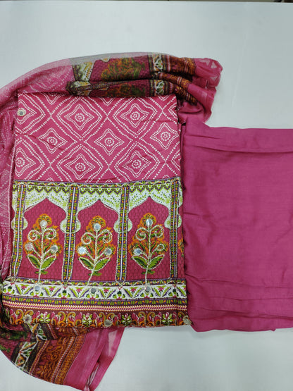 Cotton Unstitched Suit with Reyon Salwar Nazneen Dupatta