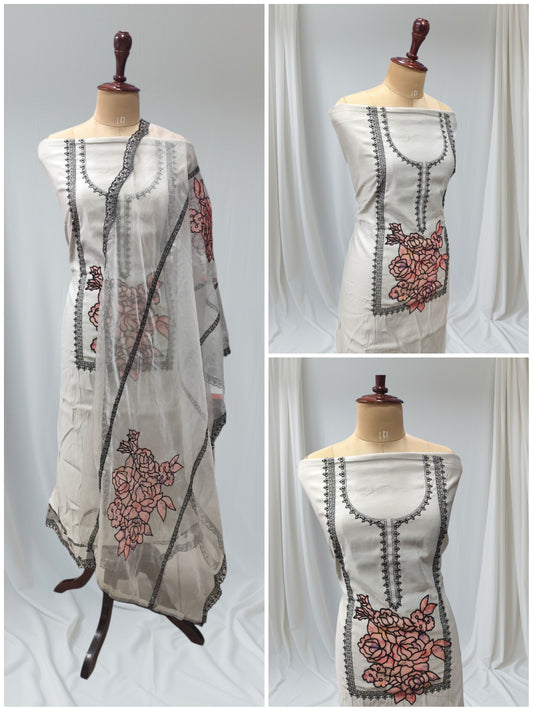 GIRLISH FLORAL RAYMON SILK DESIGN UNSTITCHED SUIT