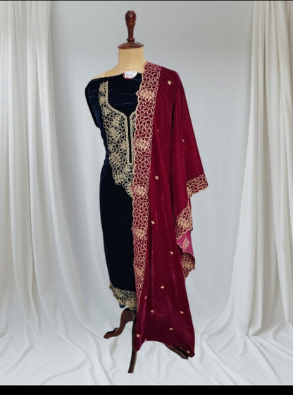 Premium Digital Velvet Designer 2 Side dupatta Unstitched Suit