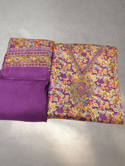 Fancy Suit Gala Work Unstitched Suit With Print Dupatta